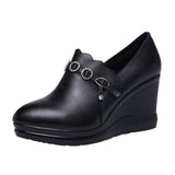 Autumn And Winter Slope High Heel Waterproof Platform Deep Tip Single Shoes Women's Plush Black Large Size 40-43 Women's