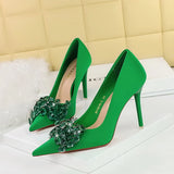 Zingj 27 Banquet High Heels Light Luxury Women's Shoes Satin Shallow Pointed Bow High Heel Single