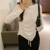 T-Shirt With Round Neck And Shoulder For Women In Autumn, The New Irregular Bottom Has A Niche Coat With A Sense Of
