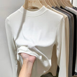 Pat Small Standing Collar Bottomed Blouse Women's Autumn And Winter Thread Foreign Style New Elastic Soft Waxy Pro-Skin Grinding