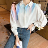 Chiffon Blouse for Women Long Sleeve Top Tie-dyed Shirt Cute and Elegant Blouses for Ladies Korean Style Clothes Chic