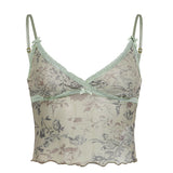 New Summer Women's Auricularia Auricula Slim And Color Retro Printed Lace Halter