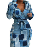 E-Commerce Independent Station Women's Printed Waist Pocket Dress