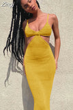Sexy Summer Vacation Outfits Knitted Halter Maxi Dresses for Women 2023 Elegant Dress Sets Holiday Beach