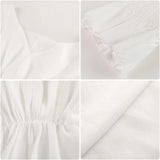 Womens Summer Spring White Women Shirts V-Neck Pleated Batwing Sleeve Ruffles Hipster Girl Elastic Waist Solid Casual