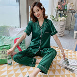 Satin Party Pajamas Comfortable 4XL 5XL Short Sleeve Casual Homewear Spring Summer Pajama Sets Silk Sleepwear