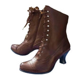 Zingj European Station High-Heel Large-Size Women's British Martin Boots Medium-Heeled Motorcycle Boots Women's