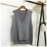 Autumn Women Sweater Vest Woman Short Loose Knitted Sweater Sleeveless Ladies V-Neck Pullover Tops Female
