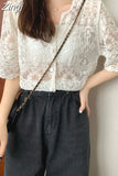 Women Lace Summer Sun-proof Simple Sexy Female Clothing Sheer Tops Preppy V-Neck Casual Trendy Harajuku Basic Korean