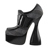 Onlymaker Women Round Toe Thick Platform Strange Shape High Heels Canvas Belt Buckle Decoration Novelty Fashion Ankle