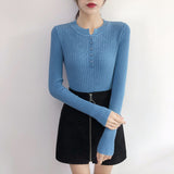 Zingj And Winter Design Round Collar Leaky Clavicle Knitted Bottomed Shirt A Slim Short Pit Striped Thin Sweater Button