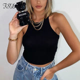 O Neck Summer Knit Crop Top Sleeveless Women Sexy Basic T Shirt White Off Shoulder Ribbed Black Tank Top
