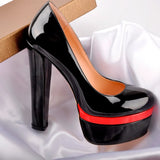 Onlymaker Women's Heels Platform Round Toe Chunky High Heels Office Party Wedding Slip On Block Pumps PLUS Size