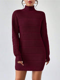 And Winter Half-High Collar Knitted Dress Women's Fashion Pure Color Sexy Bag Ass