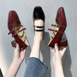 Zingj Women's Shoes French Style New Vintage Mary Jane Shoes Thick Heels One-Word Buckle High Heels Square Head Fashionable Ladies Single