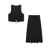 New Textured Vest 8338772 Long Skirt