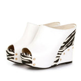 Sgesvier 2022 Black White Stripe Summer Style Sexy Sandals Women's Wedges Slippers High Platform Heels for Shoes Woman