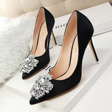 Zingj Korean Version Of Water Diamond Women's Shoes Thin Heel High Heel Sexy Show Thin Shallow Mouth Pointed Shiny Water Diamond With Buckle Single