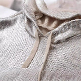 New Metal Color Hooded Hooded Knitted Sweater
