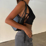 Women's Summer New Style Pocket Collar Open Back Suspender Vest Strap Hanging Neck Ultra Short Top Sleeveless Vests
