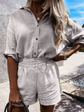 Tracksuit 2022 Shirt Shorts Two Piece Set Green Long Sleeve Top And Mini Shorts Suit Female Summer Lady Fashion