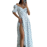 Summer Women's Fresh Sweet Temperament V-Neck Long Floral French Dress Women