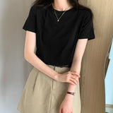 Basic Short-Sleeved T-Shirt Women's Shoulders Are Simple In Summer, Thin And Folded To Wear A Bottomed