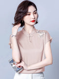 Women Blouses V-Neck Embroidery Chiffon Women Shirts Blouses Solid OL Womans Tops Fashion Clothes Woman 2023 Ladies