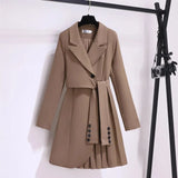 Vintage Black Blazer Short Dresses for Women 2023 Autumn New Elegant Slim Long Sleeves Belt Folds Casual Female