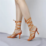 Onlymaker Women's Square Toe Black Beige Strap Stiletto Fashion Big Size