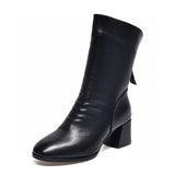 Zingj Boots Women's Autumn And Winter Style Round Head In The Middle Tube Thick-Heeled Boots Rear Zipper Fashion Boot Head Layer