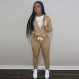 Women 2 Piece Set Solid Long Sleeve Zipper Fly Hooded Coat High Waist Jogging Pant Matching Set 2022 Autumn Sweat