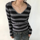 Zingj Big Round Collar Off-The-Shoulder T-Shirt 2024 New Hot Girls Show Thin Striped Top