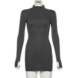 winter stretch Slim Soft Ribbed Knitted turtleneck dress woman 2023 fashion solid black casual bodycon Zip