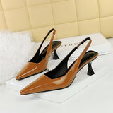 Zingj Retro Simple Women's Shoes Wine Glass With High Heel Shallow Small Square Head Hollow Back Trip Strip After Empty Single