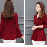 Winter New Plushed and Thickened Bottom Women top Blouse Full Sleeve lace Blouse Large V-neck Purple tops Blouses