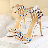 Zingj Roman Style Women's Shoes With Ultra High Heel Open Toe With Hollow Color Rivet