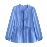 New 7-Color Bubble Sleeve Bow Tie Shirt In