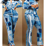 Print Long Sleeve Jacket Two Piece Pants Sets 2023 Women Winter Clothes Outfit Streetwear 2 Piece Set Joggers