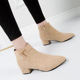 Zingj Boots Women Fall 2023 New Frosted PU Heel Ankle Boots Color Martin Boots Thick Heel Pointed Women's Boots- Outfit