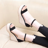 Zingj Summer New Wedge Heel Thick Platform Sandals Woven Hemp Rope Waterproof Platform 12 Cm Women's Shoes A Word Buckle High