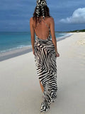 Spaghetti Strap Side Split Beach Dress Summer Sundress Women Clothes Elegant Zebra Back Open Club Party