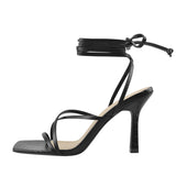 Onlymaker Women's Square Toe Black Beige Strap Stiletto Fashion Big Size