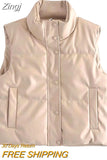 Women's PU Leather Puffer Vest Stand Collar Padded Vest Sleeveless Lightweight Jacket Winter Warm Outerwear Puffer