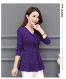 Winter New Plushed and Thickened Bottom Women top Blouse Full Sleeve lace Blouse Large V-neck Purple tops Blouses
