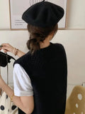 Vests Women Solid Hollow Out All-match Autumn Knitting Soft Warm O-neck Retro Fashion Loose Ulzzang Streetwear