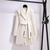 Vintage Black Blazer Short Dresses for Women 2023 Autumn New Elegant Slim Long Sleeves Belt Folds Casual Female