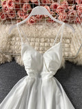 Black/White Irregular Spaghetti Strap Long Dress Women Sexy Strapless High Waist Ruffle Open Back Vestidos 2023 New