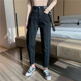 Zingj Jeans Women's Fall Women 2024 New High Waist Slim Versatile Loose Straight Dad Turnip Pants-Outfit