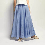 Linen Cotton Long Skirts Elastic Waist Pleated Maxi Skirts Beach Boho Vintage Summer Skirts Faldas